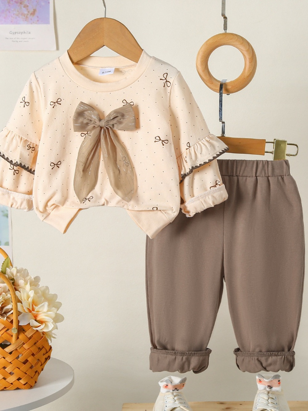 Children's 2-Piece Beige Bow Matching Set